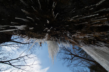 The frozen falls. Winter.