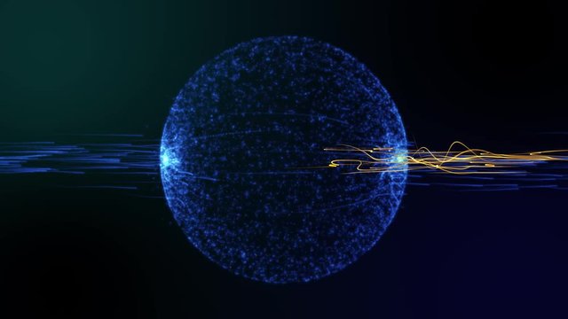 Digital technology galaxy light globe, data code chaotic tunnel part light moving fast showing future energy power technology and programming concept