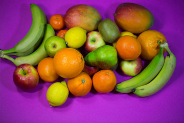 fruit mix, mixed fruit on pink background
