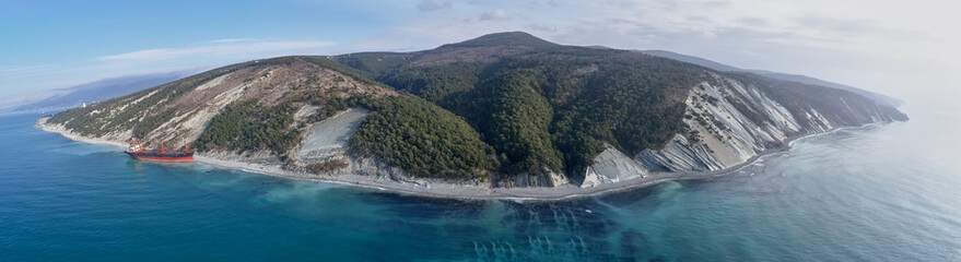 GELENDZHIK, RUSSIA - JAN 19, 2018: The ship called Rio ran aground after a storm in the black sea....