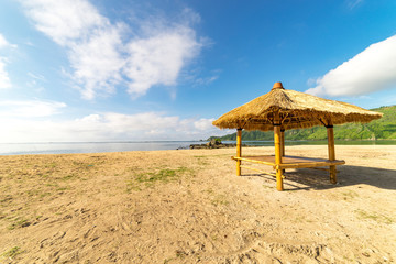 Gazebo at seashore at Lombok Island beach, Indonesia.