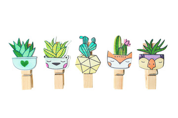 Set of cute cartoon kawaii cactus