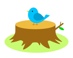 切り株にとまる小鳥