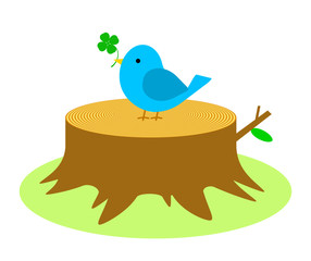 切り株にとまる小鳥