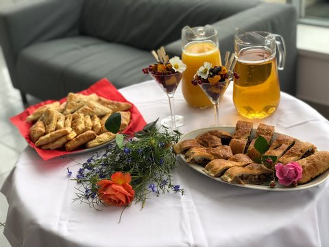 nonalcoholic buffet table with light snacks and canape