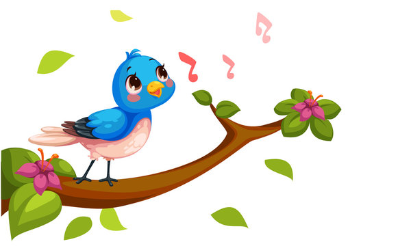 Cute nightingale singing cartoon