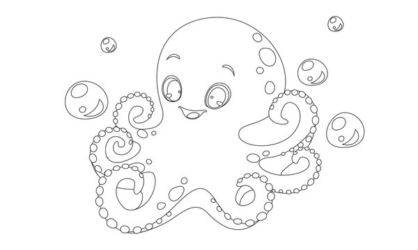 Cute octopus cartoon outline drawing