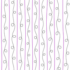 Seamless pattern of lines and curls drawn by hand.