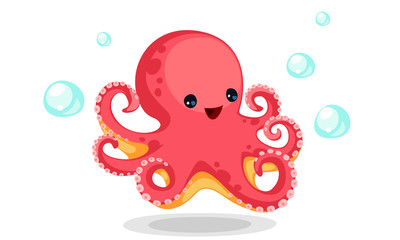 Cute red octopus cartoon