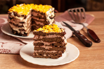 Liver cake with meat and egg, healthy protein food, rustic style.