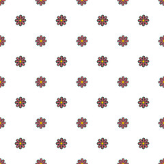 Seamless pattern, flower motive, folk art, hand drawn, white background, multi-colored, vector illustration