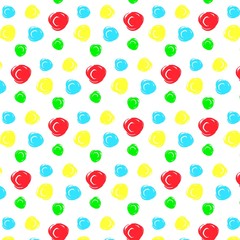 Seamless vector pattern with colorful circles of different size, on white. Hand drawn. Vector