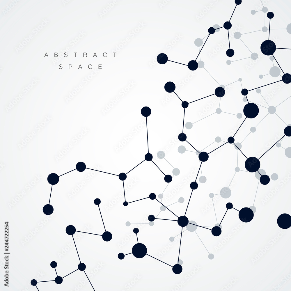 Fototapete Connection science and technology background with lines and dots. Molecular and big data and abstract structure design