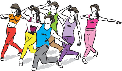  group of dancers 2 vector illustration