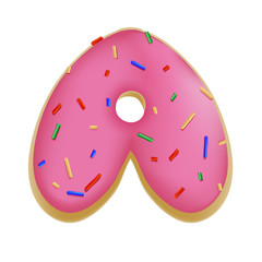 Rose Glazed Donut Font Concept with blue sprinkles. Delicious Letter A. Vector illustration isolated on white background