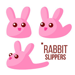 Rabbit Slippers Vector. Pink Female Home Footwear. Isolated Flat Cartoon Illustration