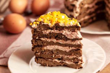 Liver cake with meat and egg, healthy protein food, rustic style.