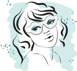 Fashion sketch of a young model in glasses