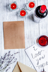 concept Valentine's Day love letter wooden background top view