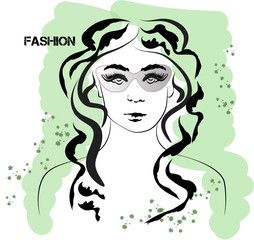 Fast fashion sketch of a girl in green colour