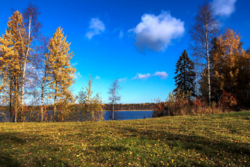 The shore of the lake Smardie. The reflection in the water