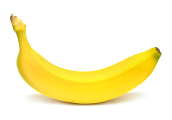 Single banana against white background. Flat lay, top view