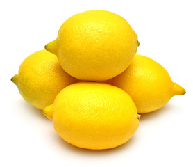 Lemons group isolated on white background. Tropical fruit. Flat lay, top view
