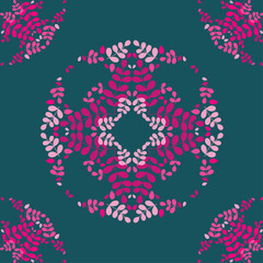 Mandala. Seamless pattern. Multicolored painted leaves and branches. Sacred image. Vintage decorative elements.Can be used for wallpaper, textile, invitation card, wrapping, web page background.