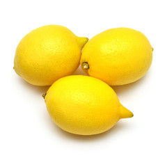 Lemons group isolated on white background. Tropical fruit. Flat lay, top view