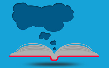Open paper book with speech clouds