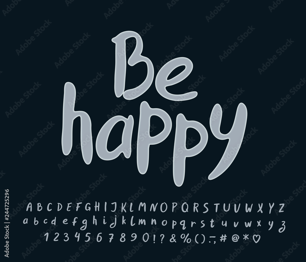 Fototapete modern hand written alphabet with grayscale color. vector letters, numbers and punctuation marks