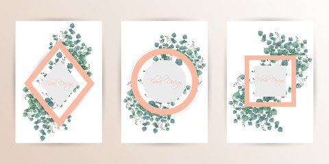 Frame on flower background. Wedding Invitation, modern card Design. geometric golden frame print. eps 10.