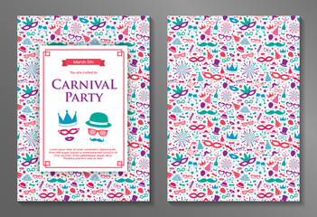 Carnival Party - concept of a two sided invitation. Vector