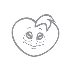 The vector illustration of the children's character heart the boy smiles and looks up. Fiery flame of love in the children's picture of the animation character. Monochrome.