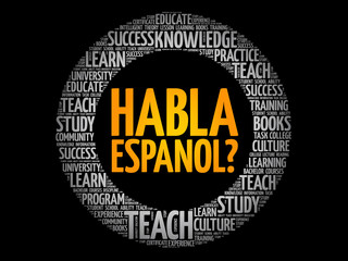 Habla Espanol? (Speak Spanish?) word cloud, education business concept