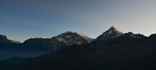 Peak of Nepal Annapurna Range at sunrise