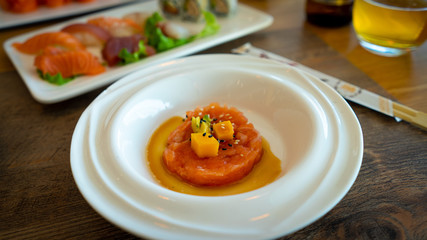 Japanese dishes: sashimi, sushi 