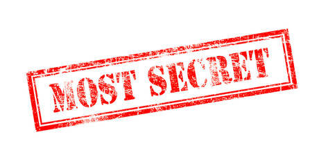 Old scratches grunge stamp with red text "MOST SECRET". © mawardibahar