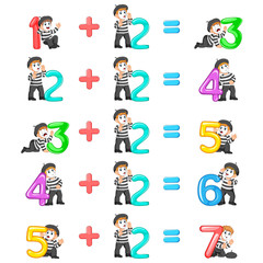 Fototapeta premium the number increment from 3 until 7 with the good pantomime 
