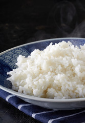 Cooked white rice, in a large bowl