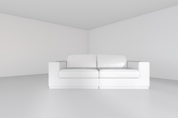 White Sofa in empty room with large window. 3d rendering.