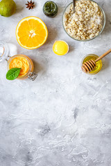 organic citrus scrub homemade on gray background top view