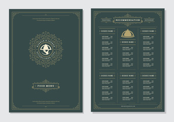 Restaurant menu design and label vector brochure template.