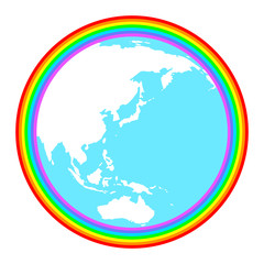 Fototapeta na wymiar 虹の輪に包まれる地球