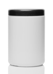 Liquid container for gel with black cap isolated on white background