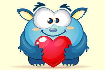 Cute cartoon blue monster with heart