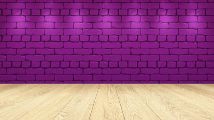 The light wooden table top in the background is a purple old brick. Spotlight effect on the wall - can be used for display or montage your products 3d render