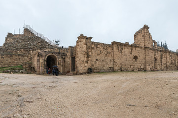 The ruins of Southern Theatre in the great Roman city of Jerash - Gerasa, destroyed by an...