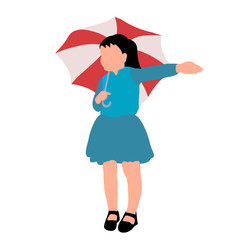 vector, on a white background, faceless child girl with an umbrella