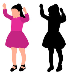 vector, on a white background, faceless child girl dancing